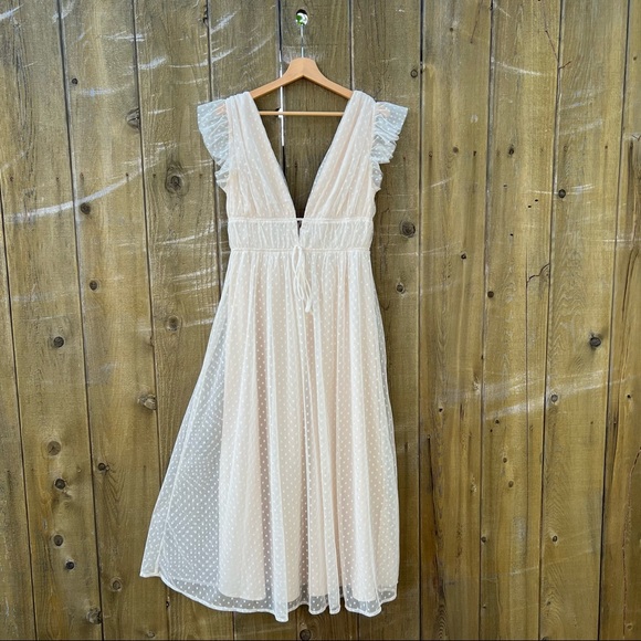 Ivory Cream Swiss Dot Ruffled Tulle Midi Dress 🌿 - Picture 13 of 15